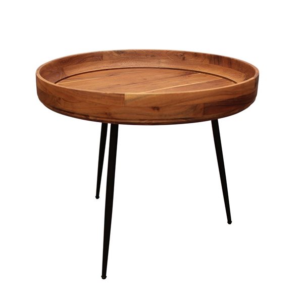 HomeRoots 18-in Black and Natural Brown Solid Wood and Iron Round End Table