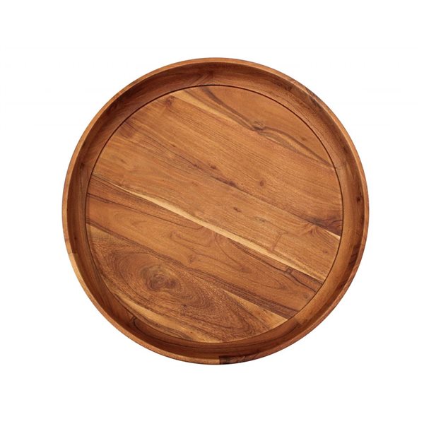 HomeRoots 18-in Black and Natural Brown Solid Wood and Iron Round End Table