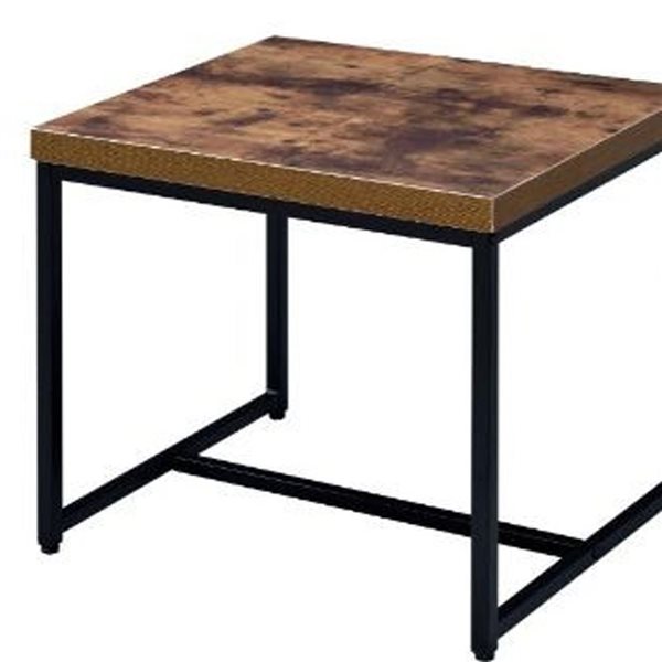 HomeRoots 19-in Black and Brown Oak Manufactured Wood and Metal End Table