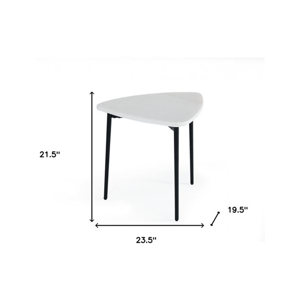 HomeRoots 22-in Black and White Marble Triangle End Table