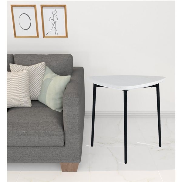 HomeRoots 22-in Black and White Marble Triangle End Table