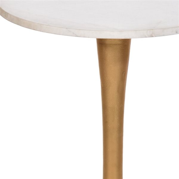 HomeRoots 19-in Gold and White Marble Round End Table