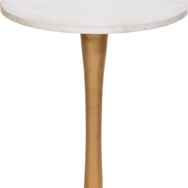 HomeRoots 19-in Gold and White Marble Round End Table