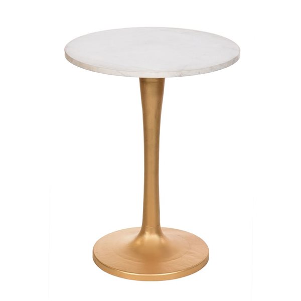 HomeRoots 19-in Gold and White Marble Round End Table