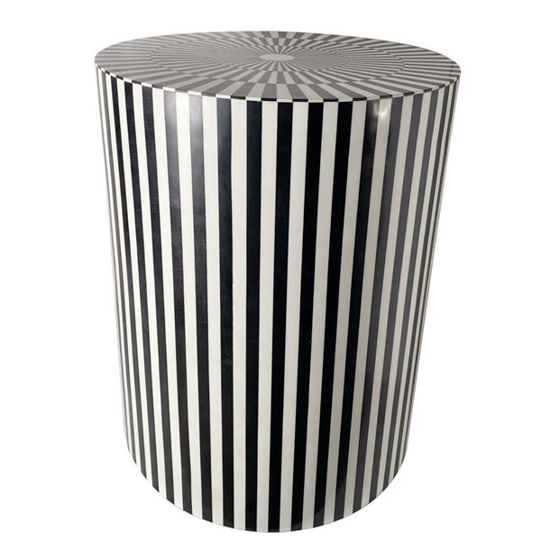 HomeRoots 20-in Mod Black and Ivory Resin Round End Table