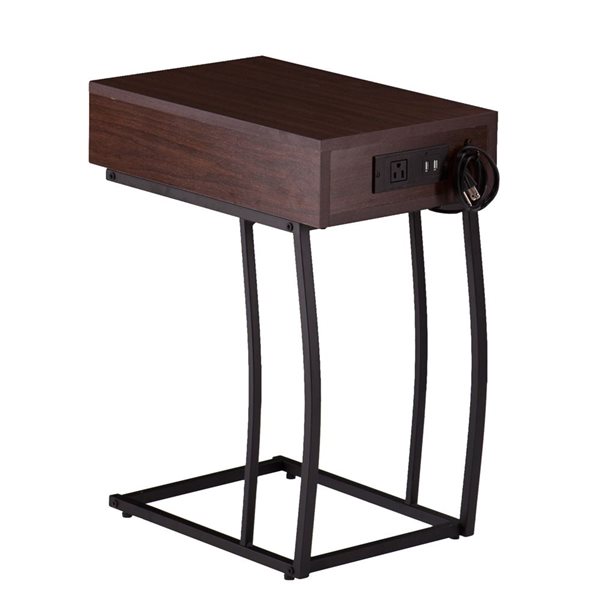 HomeRoots 23-in Brown Manufactured Wood and Iron Rectangular End Table with Drawer