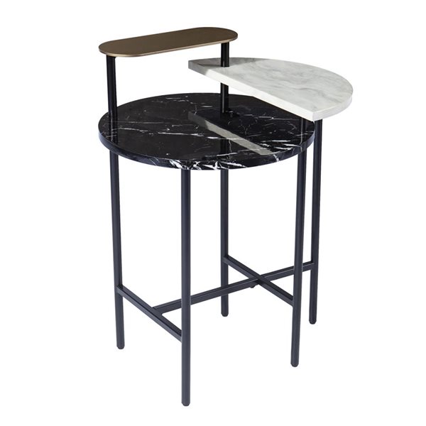 HomeRoots 28-in Black Wood and Iron Free Form End Table with Shelf