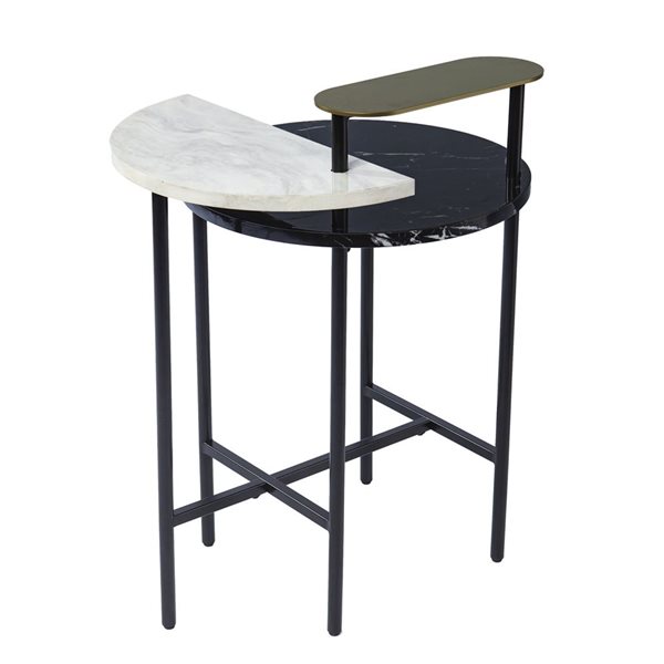 HomeRoots 28-in Black Wood and Iron Free Form End Table with Shelf