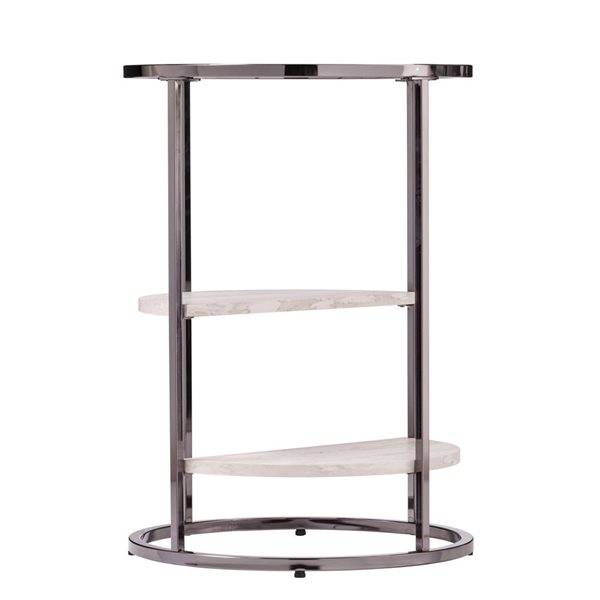 HomeRoots 24-in Black Metal Glass and Faux Marble Round End Table with Two Shelves