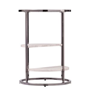 HomeRoots 24-in Black Metal Glass and Faux Marble Round End Table with Two Shelves