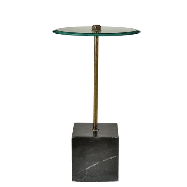 HomeRoots 22-in Black and Clear Glass and Marble Round End Table