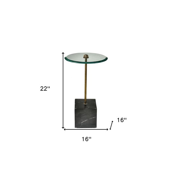HomeRoots 22-in Black and Clear Glass and Marble Round End Table