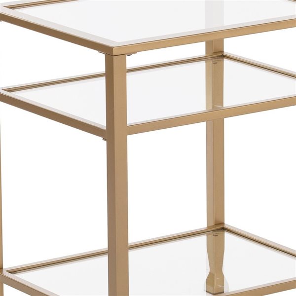 HomeRoots 24-in Gold Glass and Iron Rectangular End Table with Two Shelves