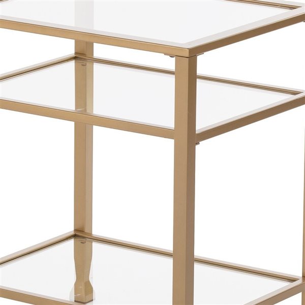 HomeRoots 24-in Gold Glass and Iron Rectangular End Table with Two Shelves