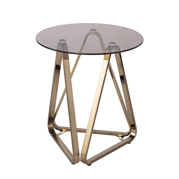 HomeRoots 24-in Champagne Glass and Iron Round End Table