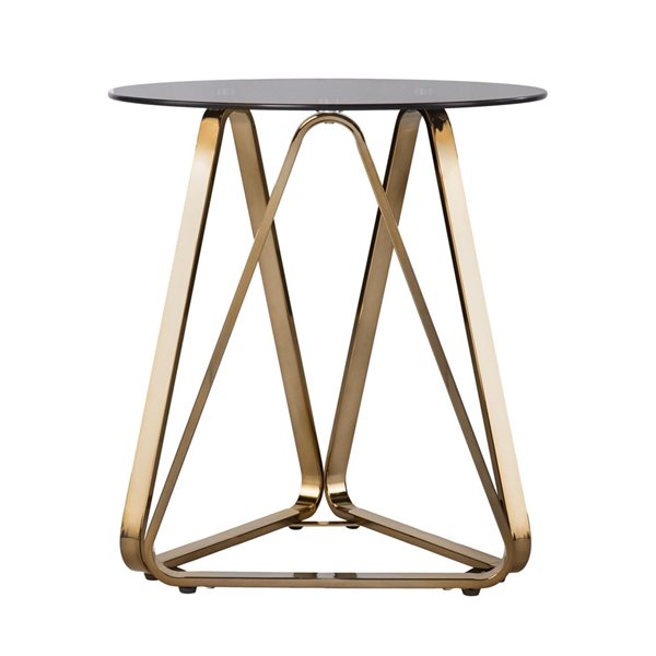 HomeRoots 24-in Champagne Glass and Iron Round End Table