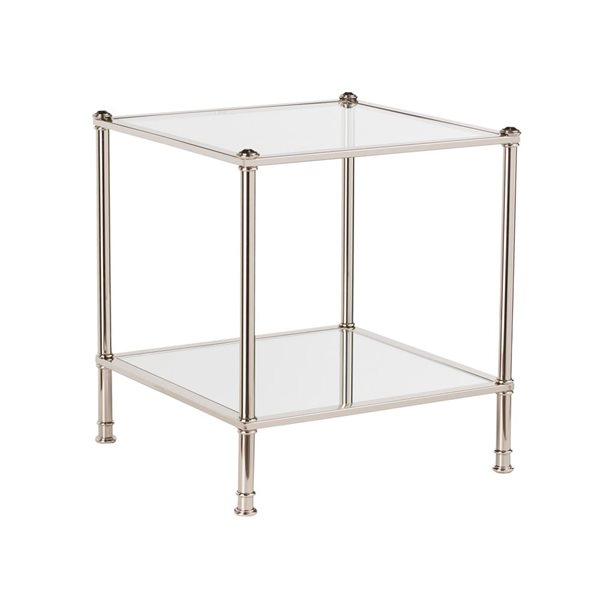HomeRoots 24-in Silver Glass and Iron Square Mirrored End Table