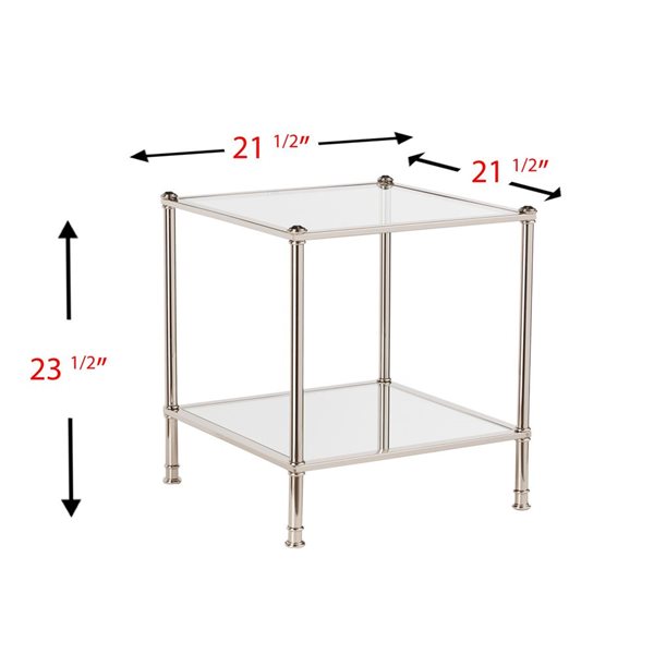 HomeRoots 24-in Silver Glass and Iron Square Mirrored End Table