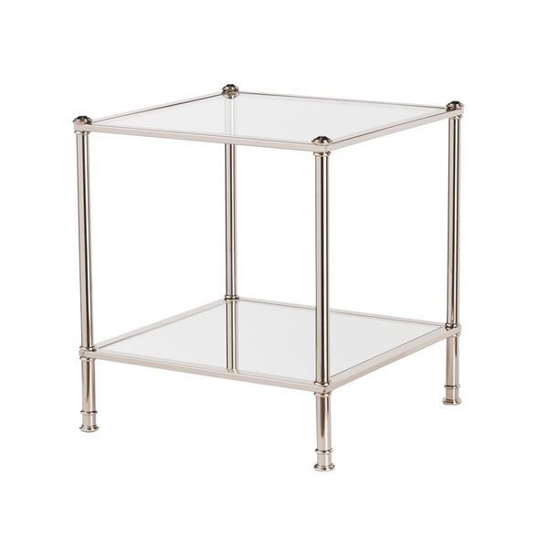 HomeRoots 24-in Silver Glass and Iron Square Mirrored End Table