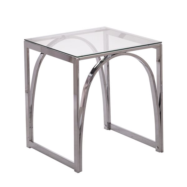 HomeRoots 22-in Chrome Glass and Iron Square End Table