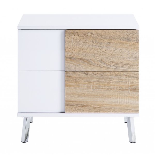 HomeRoots 22-in White High Gloss Wood Rectangular End Table with Two Drawers