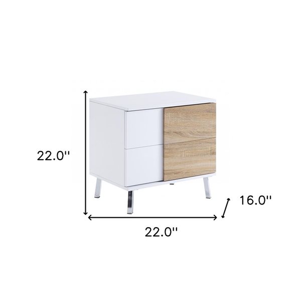 HomeRoots 22-in White High Gloss Wood Rectangular End Table with Two Drawers