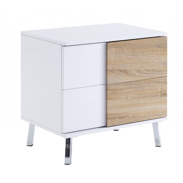 HomeRoots 22-in White High Gloss Wood Rectangular End Table with Two Drawers