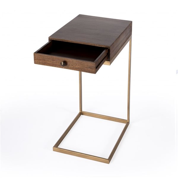 HomeRoots 27-in Natural Brown Solid and Wood Square End Table with Drawer