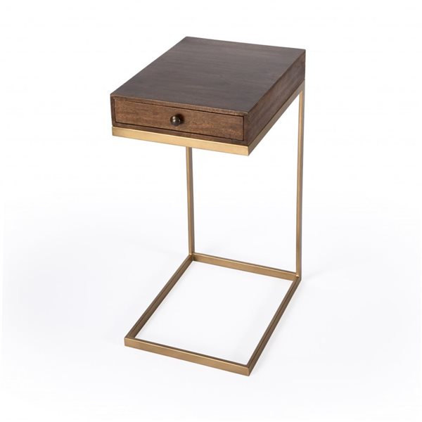 HomeRoots 27-in Natural Brown Solid and Wood Square End Table with Drawer