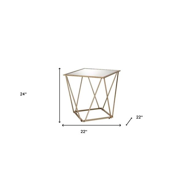 HomeRoots 24-in Champagne and Silver Glass and Metal Square Mirrored End Table