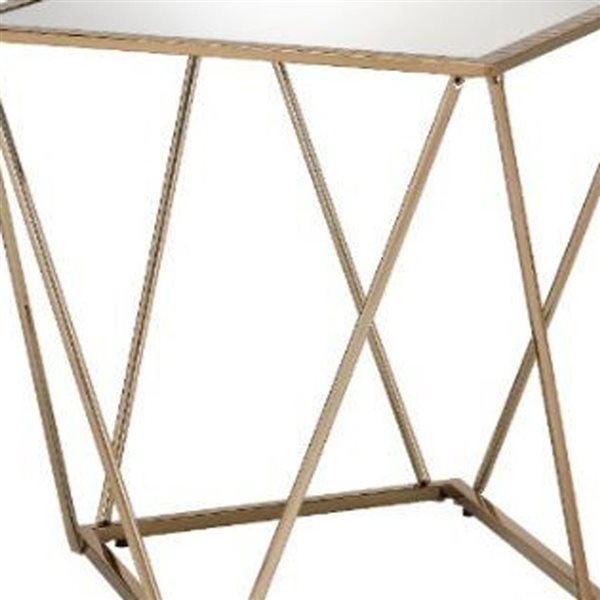 HomeRoots 24-in Champagne and Silver Glass and Metal Square Mirrored End Table