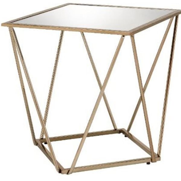 HomeRoots 24-in Champagne and Silver Glass and Metal Square Mirrored End Table