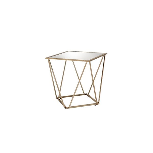 HomeRoots 24-in Champagne and Silver Glass and Metal Square Mirrored End Table