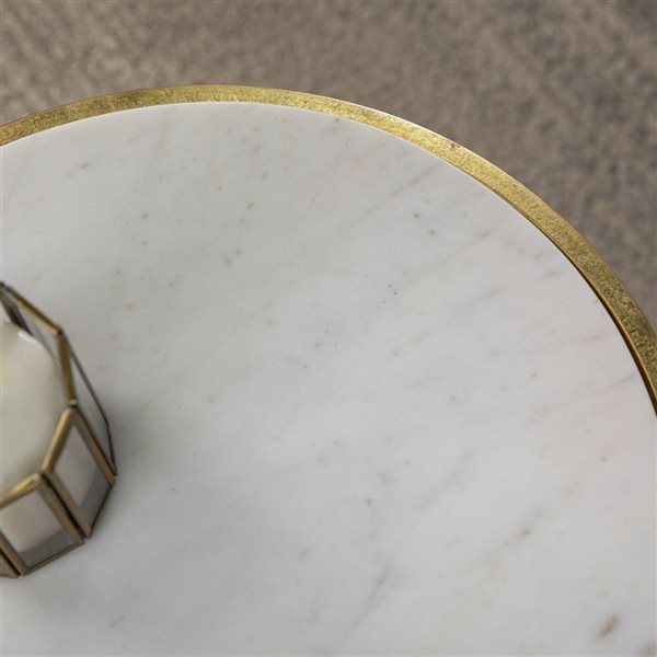 HomeRoots 23-in Gold Marble and Iron Round End Table