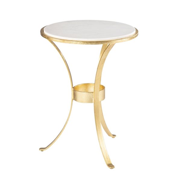 HomeRoots 23-in Gold Marble and Iron Round End Table