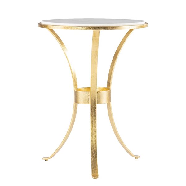 HomeRoots 23-in Gold Marble and Iron Round End Table