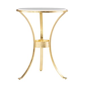 HomeRoots 23-in Gold Marble and Iron Round End Table