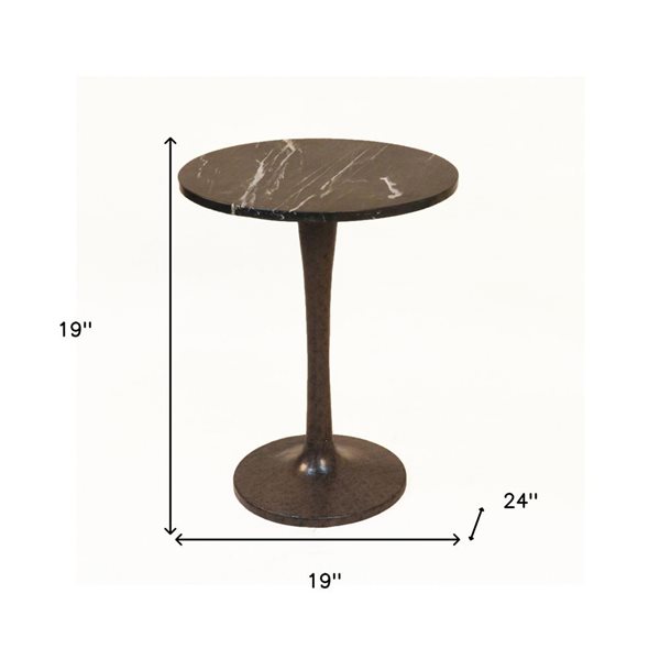 HomeRoots 19-in Black Marble Round End Table