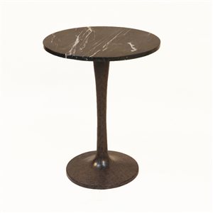 HomeRoots 19-in Black Marble Round End Table