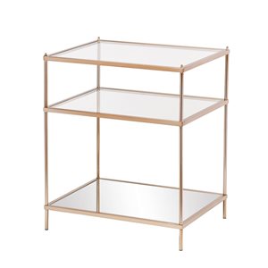 HomeRoots 27-in Gold Glass and Iron Square Mirrored End Table with Shelf