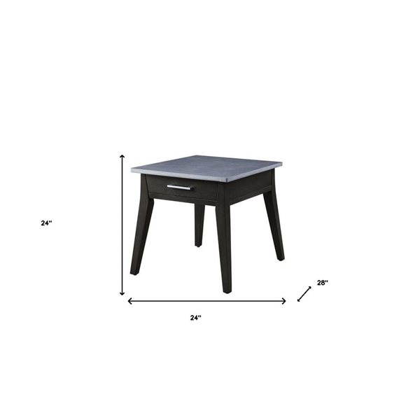 HomeRoots 24-in Dark Brown and Grey Sintered Stone Wood Rectangular End Table with Drawer