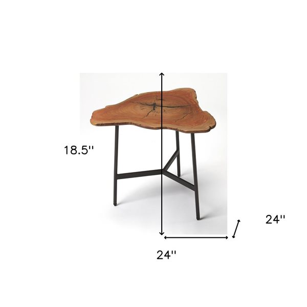 HomeRoots 19-in Black and Natural Brown Solid Wood Free Form End Table