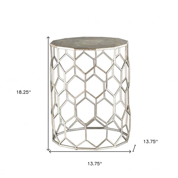 HomeRoots 18-in Antiqued Gold Honeycomb Hexagonal End Table