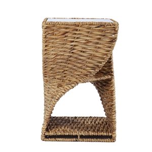 HomeRoots 23-in Brown and Natural Rattan Swirl Glass Top Square End Table