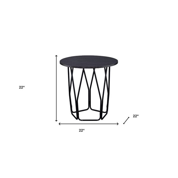 HomeRoots 22-in Black and Espresso Manufactured Wood and Metal Round End Table