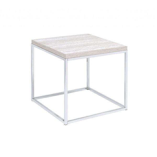 HomeRoots 24-in Chrome and White Oak Manufactured Wood and Metal Square End Table