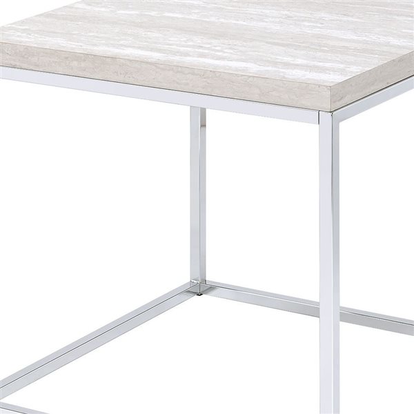 HomeRoots 24-in Chrome and White Oak Manufactured Wood and Metal Square End Table