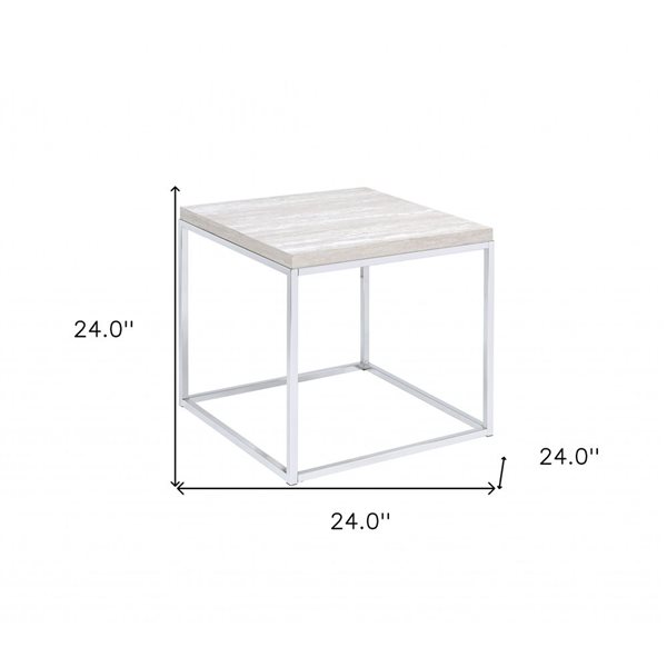 HomeRoots 24-in Chrome and White Oak Manufactured Wood and Metal Square End Table