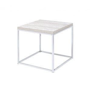 HomeRoots 24-in Chrome and White Oak Manufactured Wood and Metal Square End Table