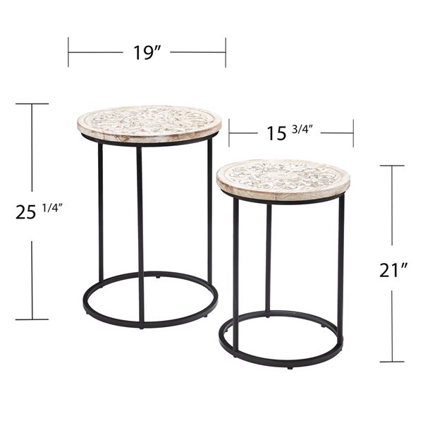 HomeRoots Set Of Two 25-in White Solid Wood and Iron Square End Tables